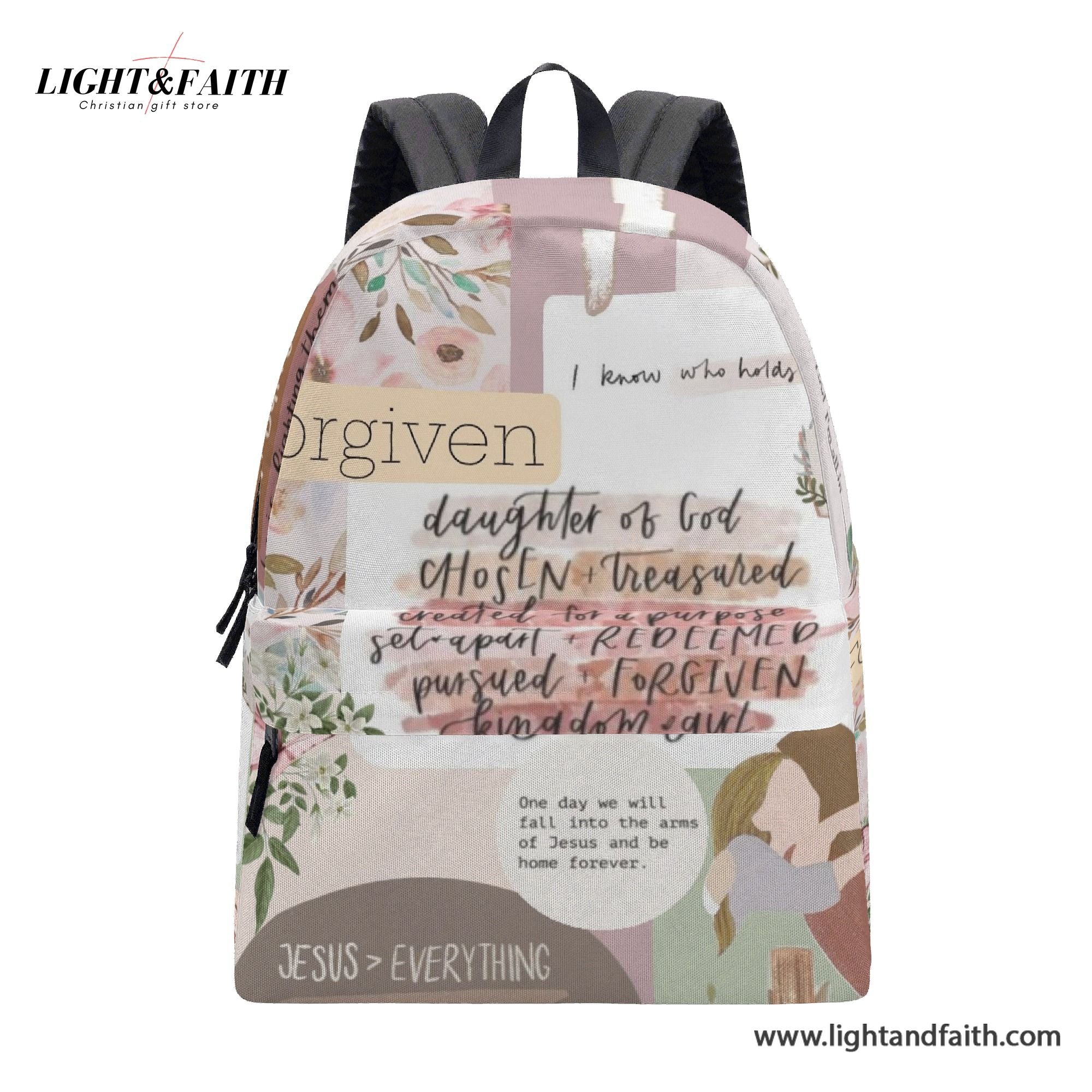 Christian Backpack, Faith-Based Forgiven Bible Verse Bookbag, Jesus Everything Floral Backpack Gift for Girls, Religious Gift for Believers.PLAF62